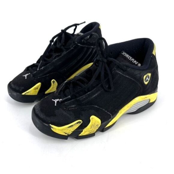 Nike Toddler Air Jordan XIV Retro BG Thunder Sneaker Shoes Black Yellow Size 4Y - Picture 1 of 11